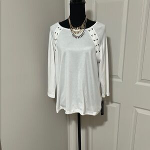NWT Women's White Lace-Up Top